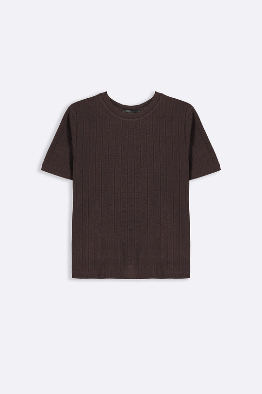 BROWN SOFT RIBBED TEE