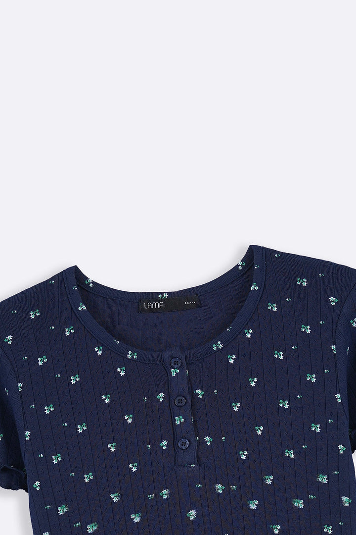 NAVY FLORAL HENLEY TEE