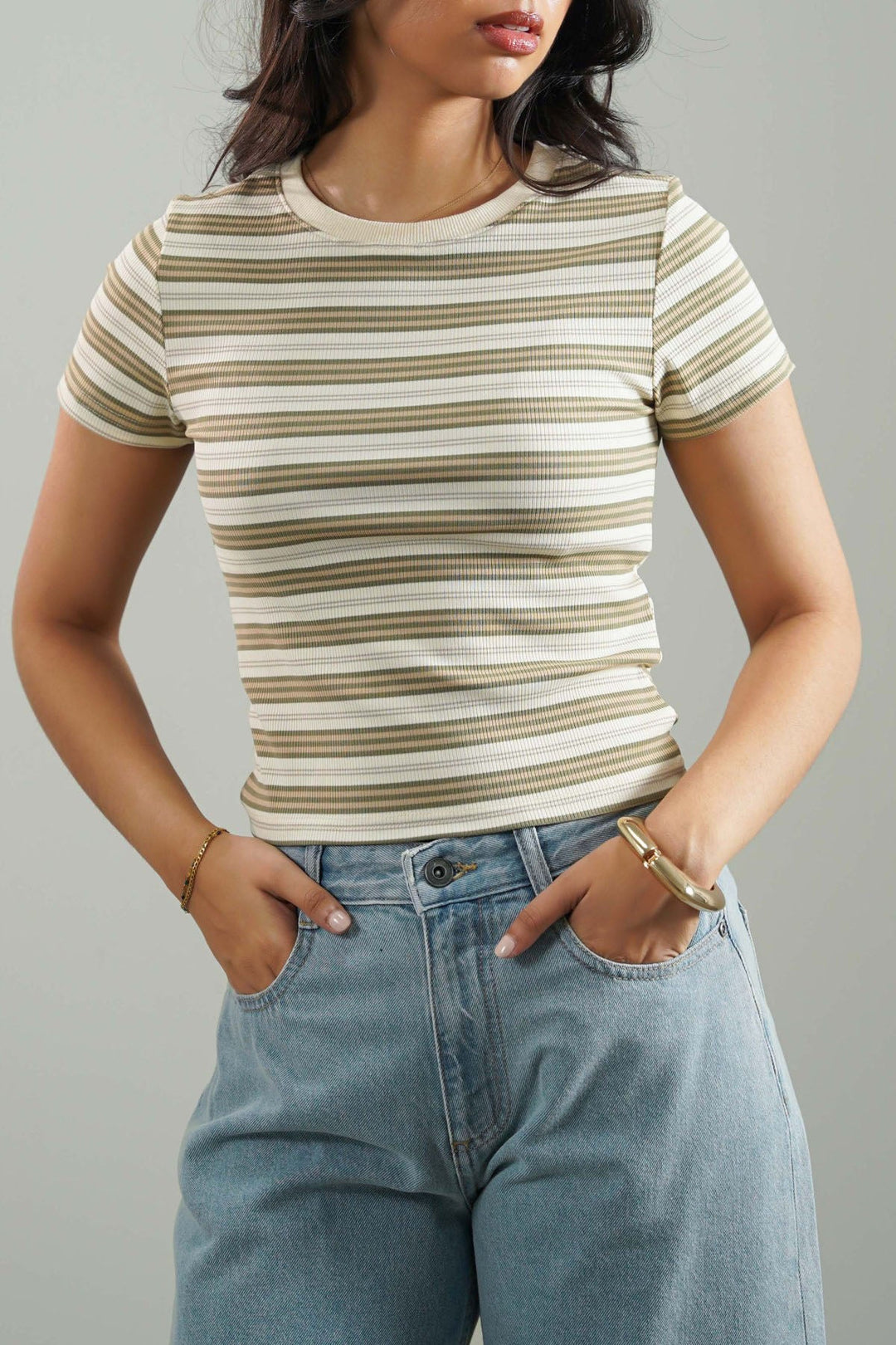 BEIGE SLIM FIT STRIPE TEE