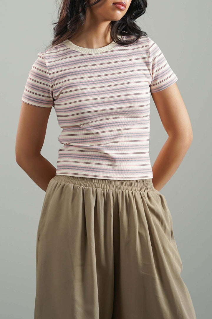 PINK SLIM FIT STRIPE TEE