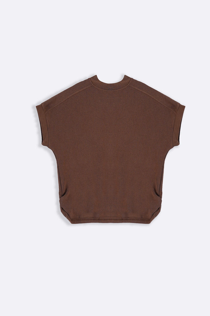 BROWN FUNNEL NECK KNIT TOP