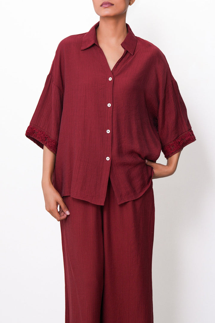 RUST LACE TRIM BLOUSE