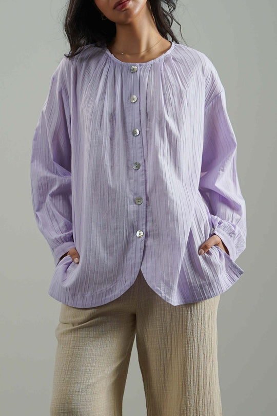 LILAC TEXTURED STRETCH BLOUSE