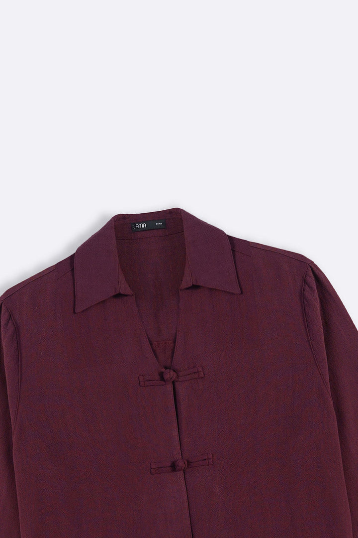 BURGUNDY SIGNATURE LINEN BLEND SHIRT