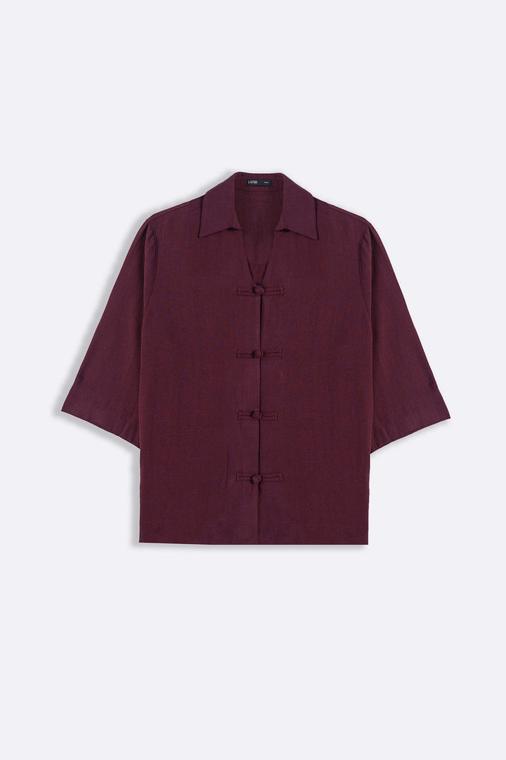 BURGUNDY SIGNATURE LINEN BLEND SHIRT
