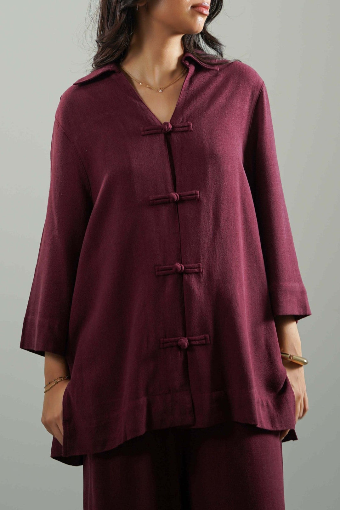 BURGUNDY SIGNATURE LINEN BLEND SHIRT