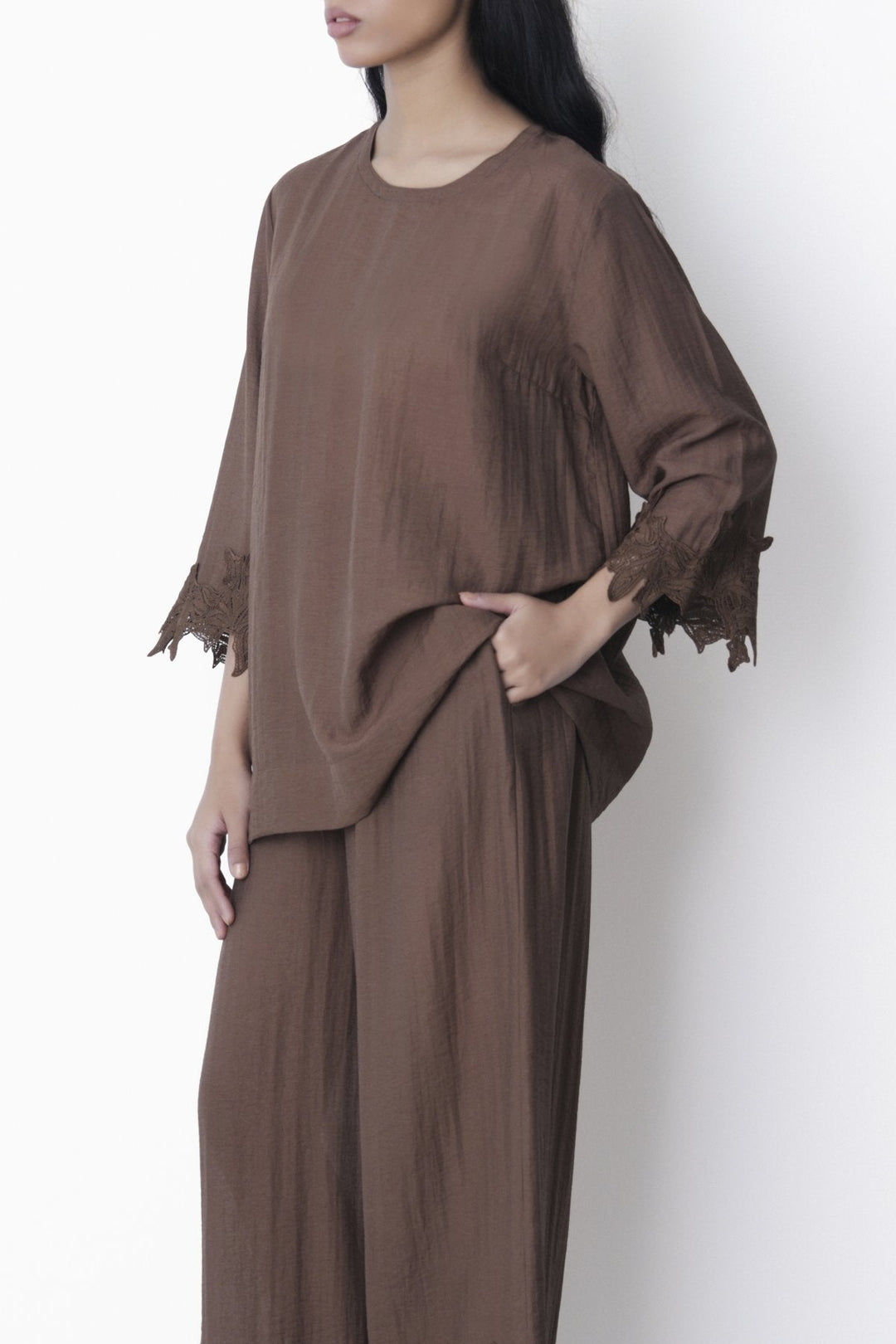BROWN-SOFT LACE SHIRT