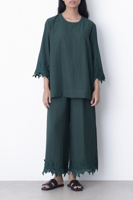 EMERALD GREEN-SOFT LACE SHIRT