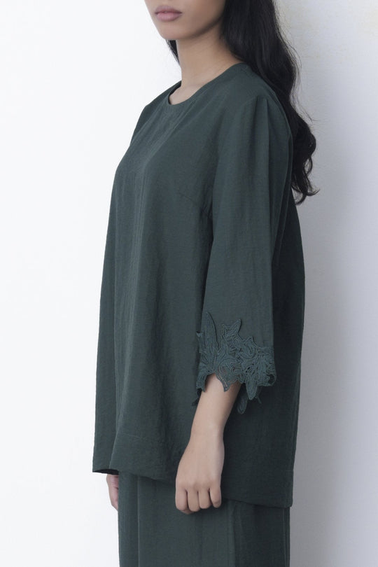 EMERALD GREEN-SOFT LACE SHIRT