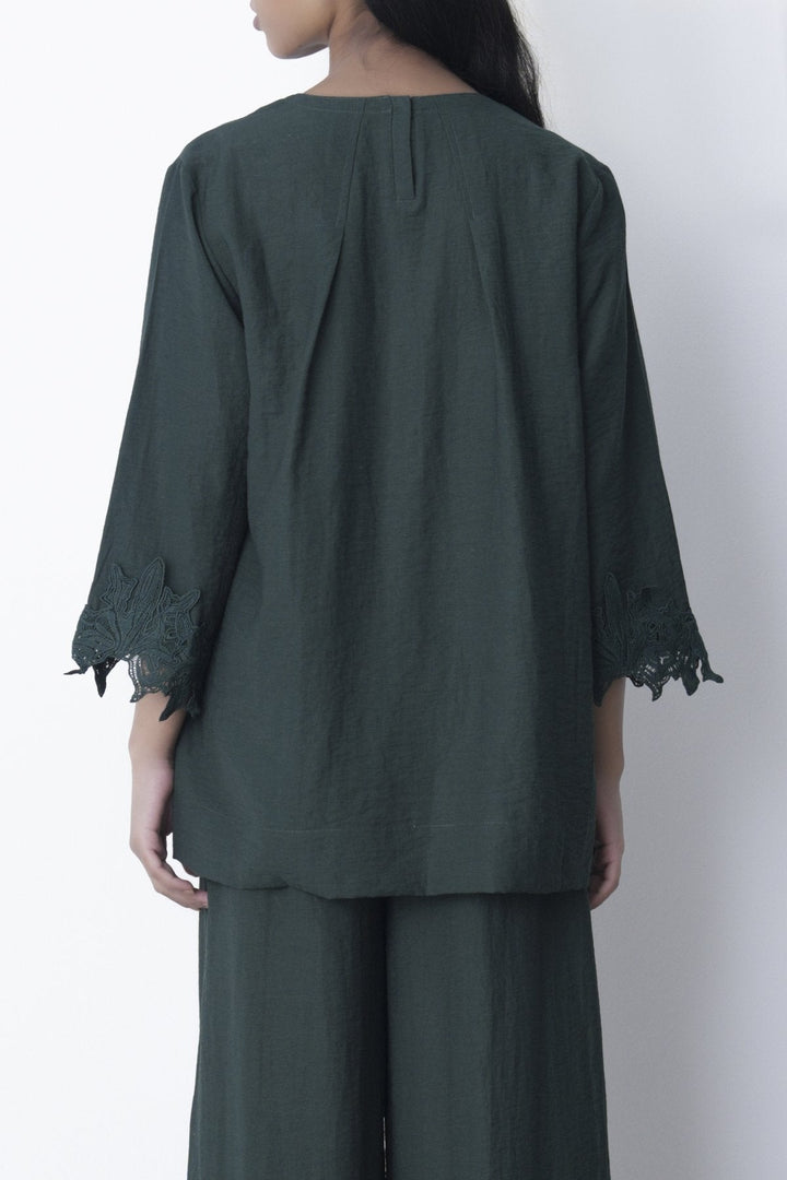 EMERALD GREEN-SOFT LACE SHIRT