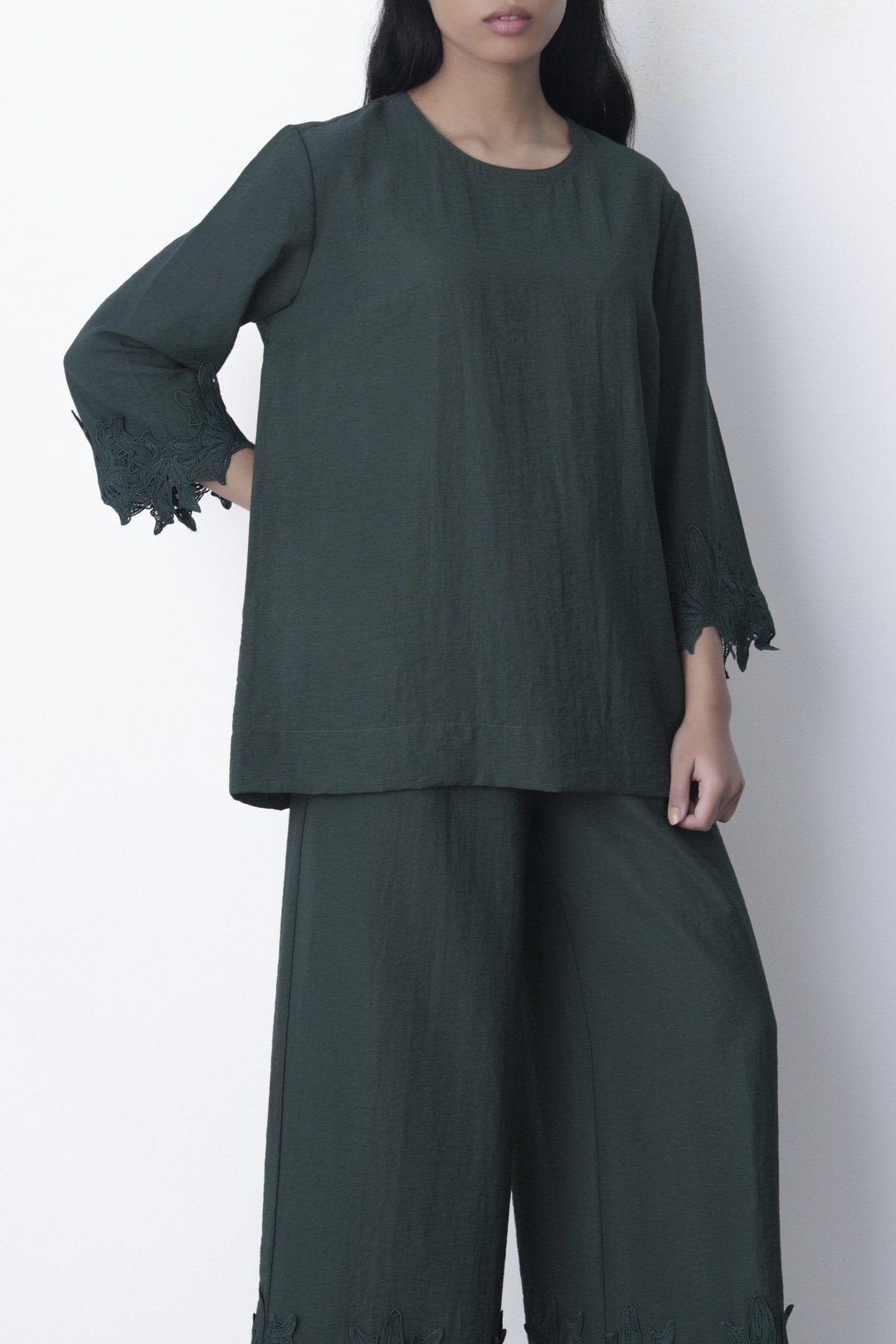 EMERALD GREEN-SOFT LACE SHIRT