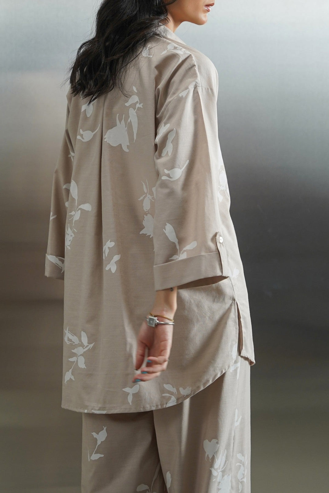 BEIGE PETAL IMPRINT SHIRT