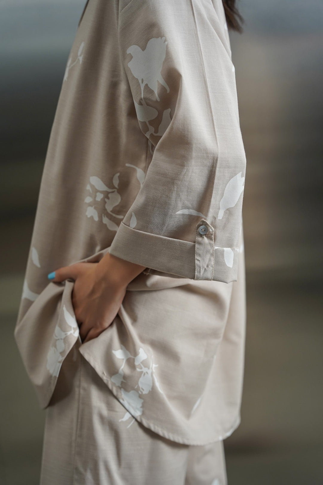 BEIGE PETAL IMPRINT SHIRT