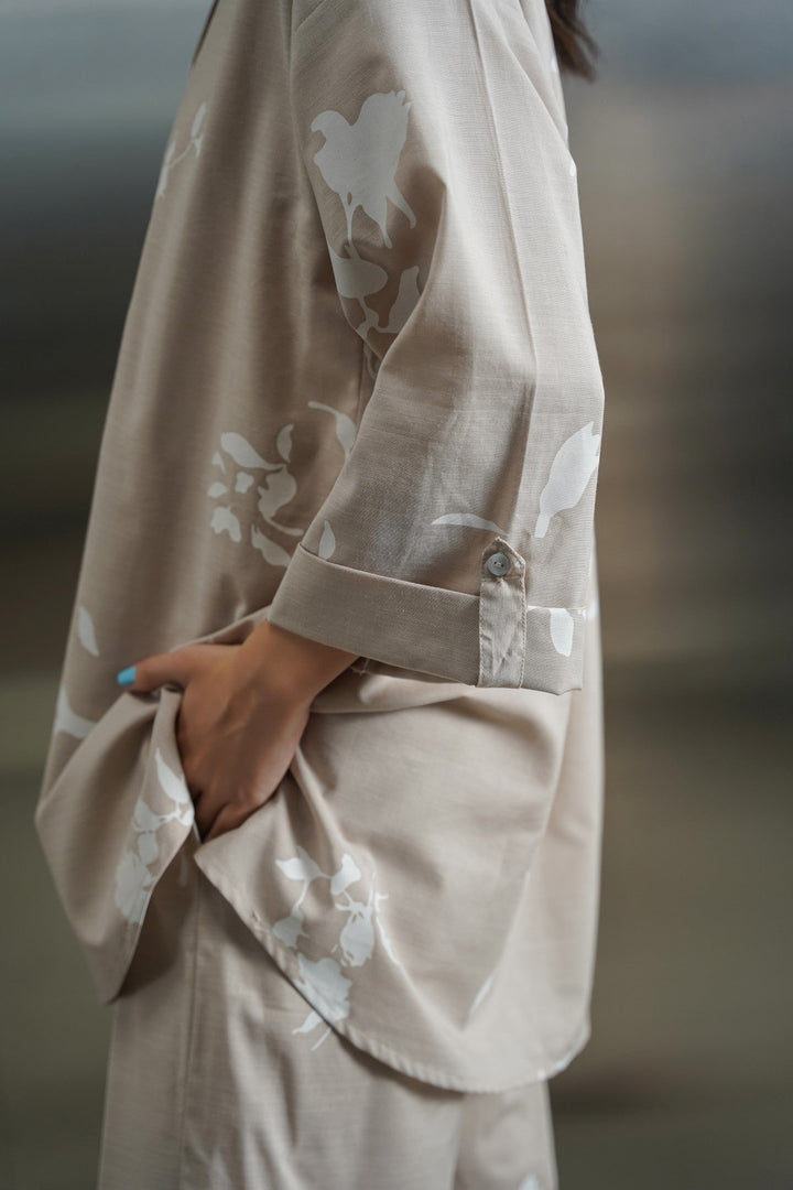 BEIGE PETAL IMPRINT SHIRT