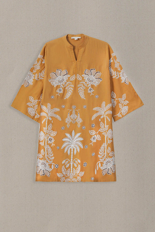 MUSTARD OCHRE BLOOM EMBROIDERED TUNIC