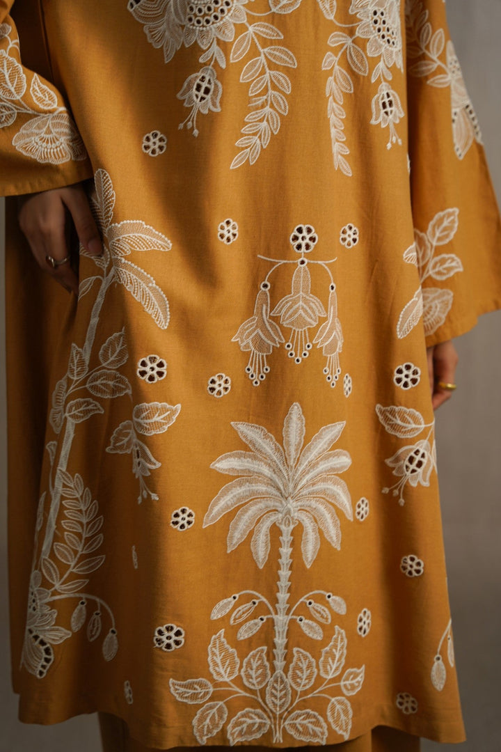 MUSTARD OCHRE BLOOM EMBROIDERED TUNIC
