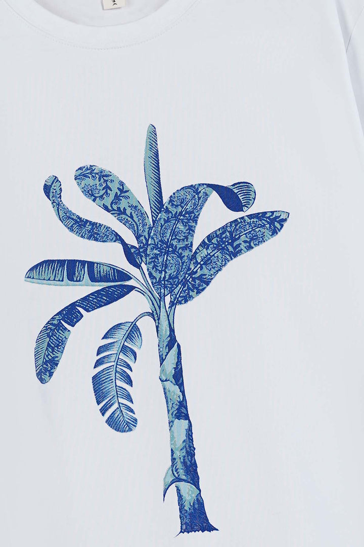 WHITE BLUE PALM TEE