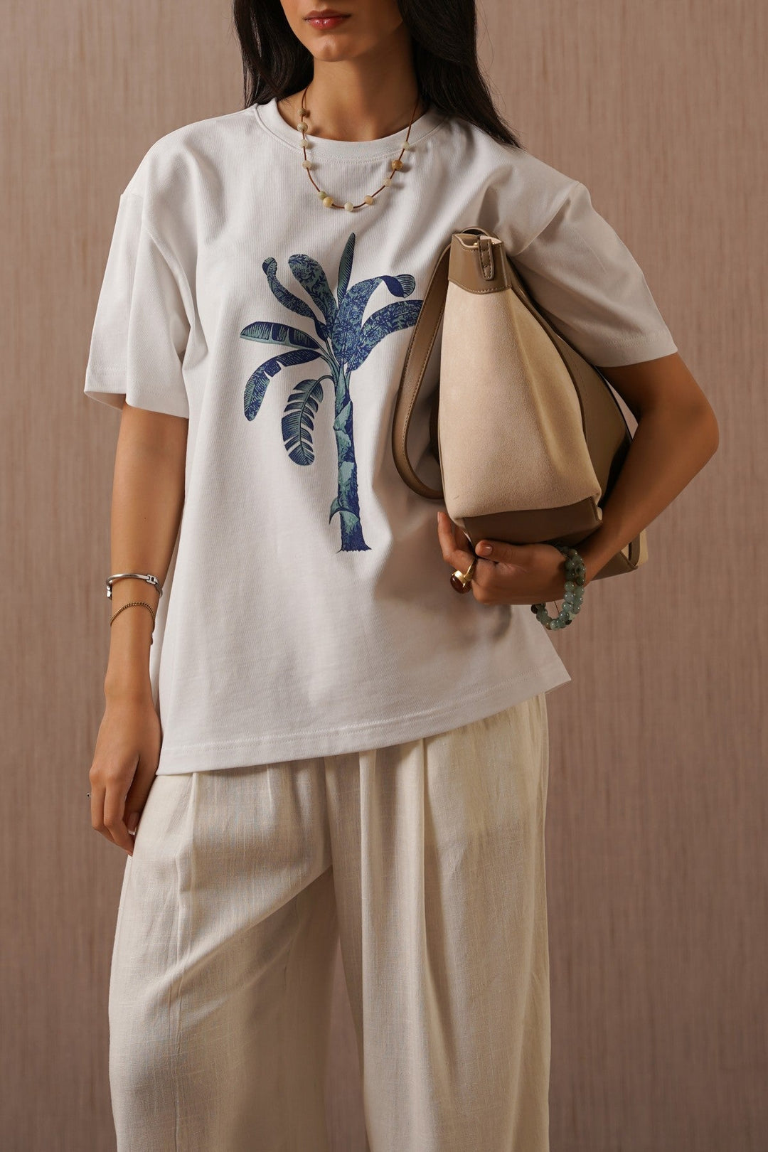 WHITE BLUE PALM TEE