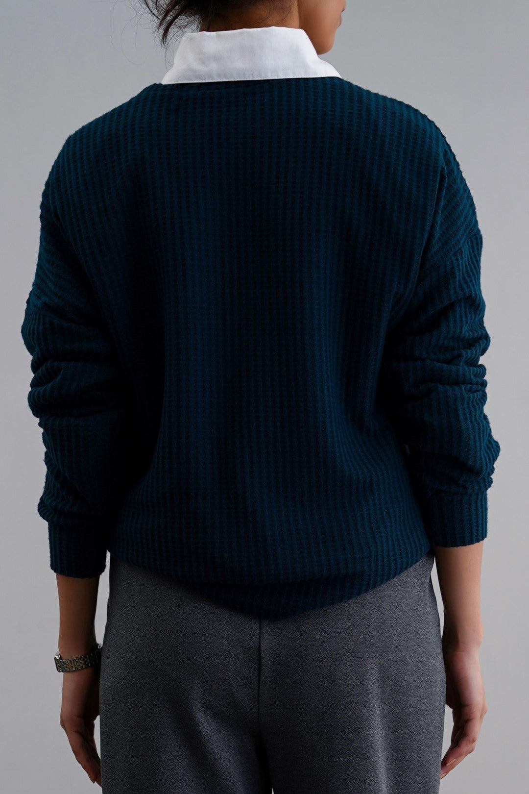 TEAL WAFFLE KNIT TOP