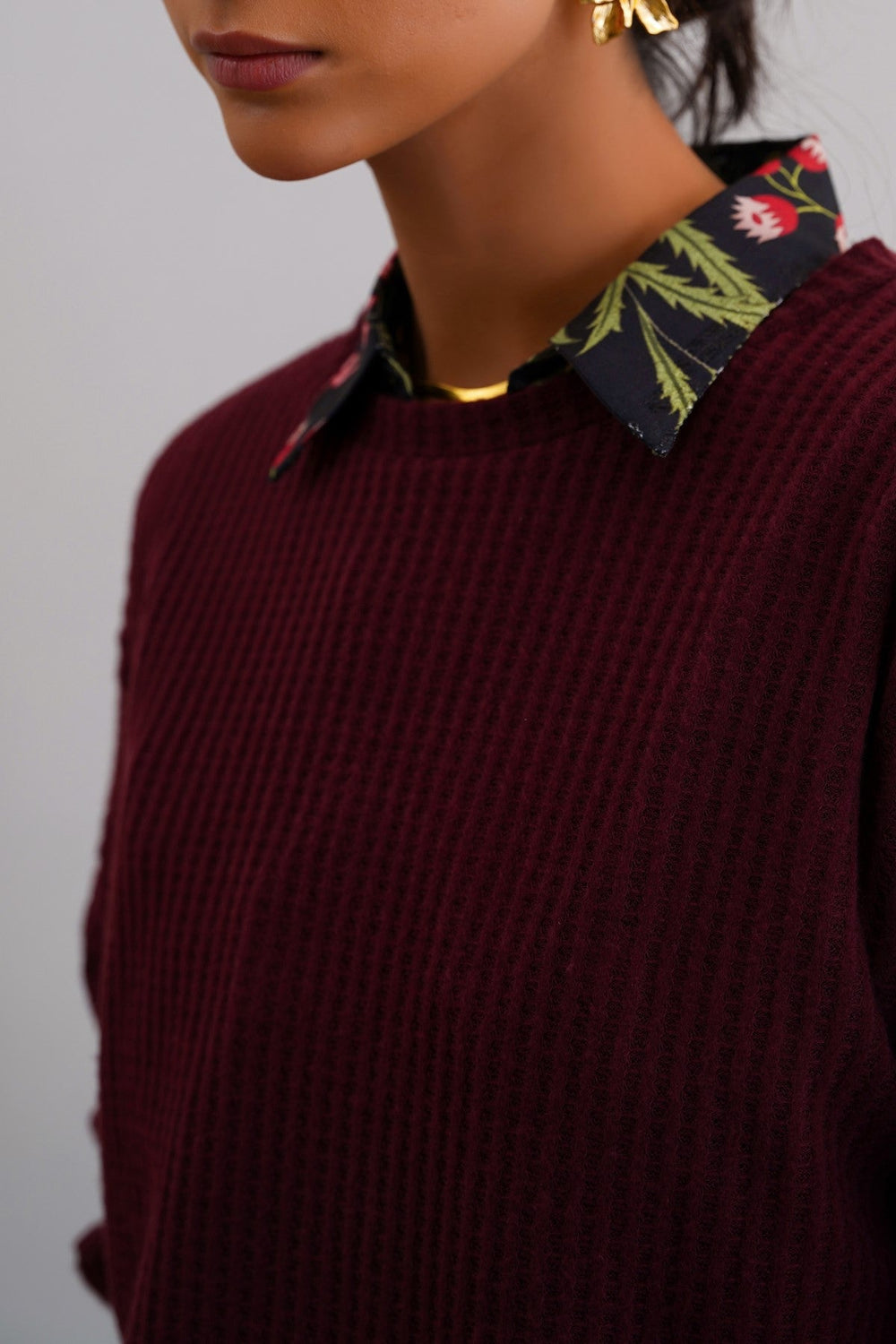 WINE WAFFLE KNIT TOP