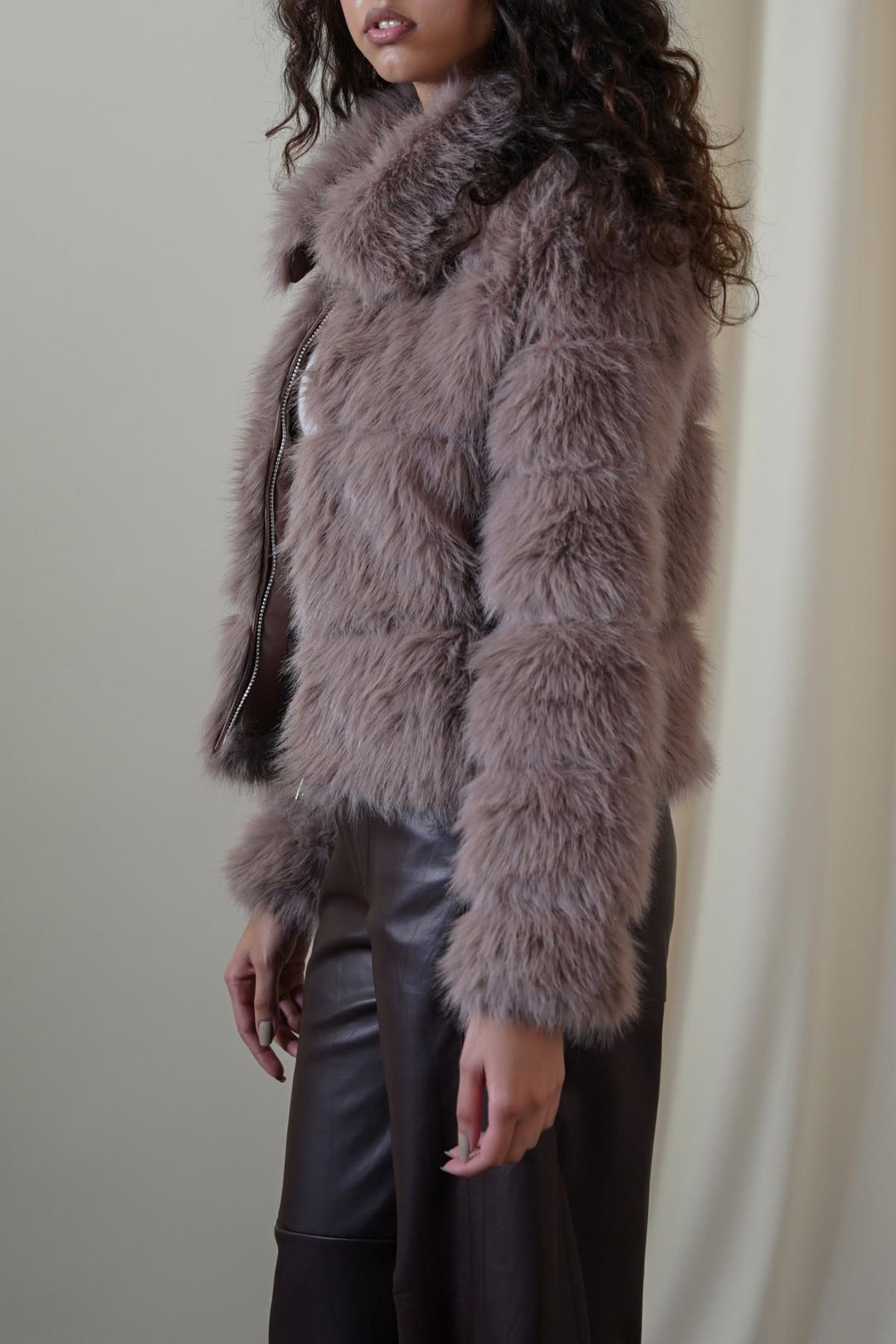 COFFEE FUR ZIPPER JACKET