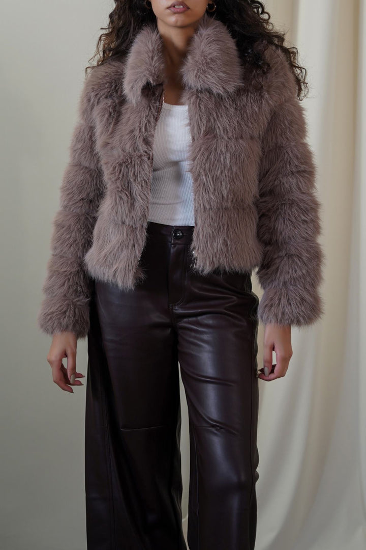 COFFEE FUR ZIPPER JACKET