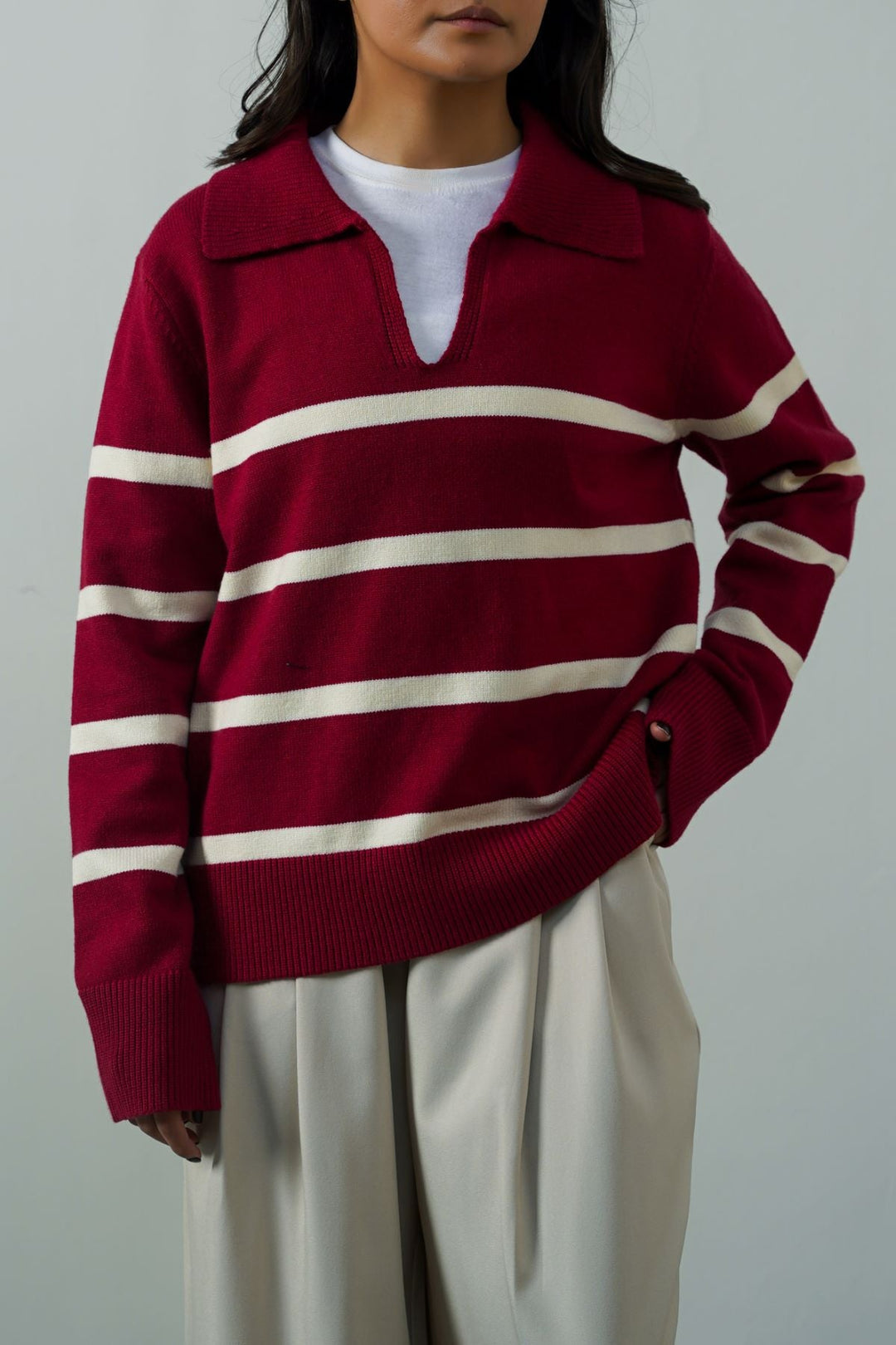 CHERRY PINK POLO STRIPED JUMPER