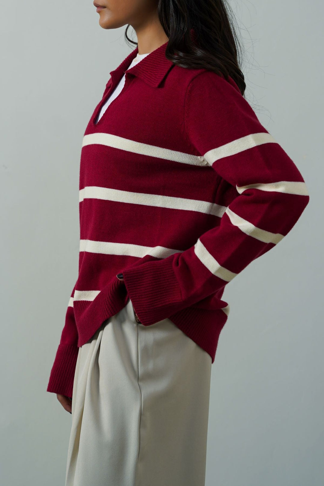 CHERRY PINK POLO STRIPED JUMPER