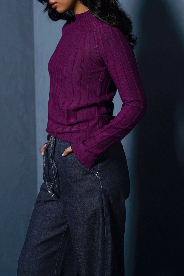 MAROON RIBBED BODYCON SWEATER