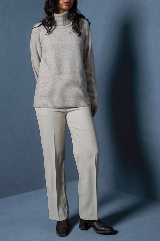 CREAM MOROCCO RIB SLEEVE SWEATER