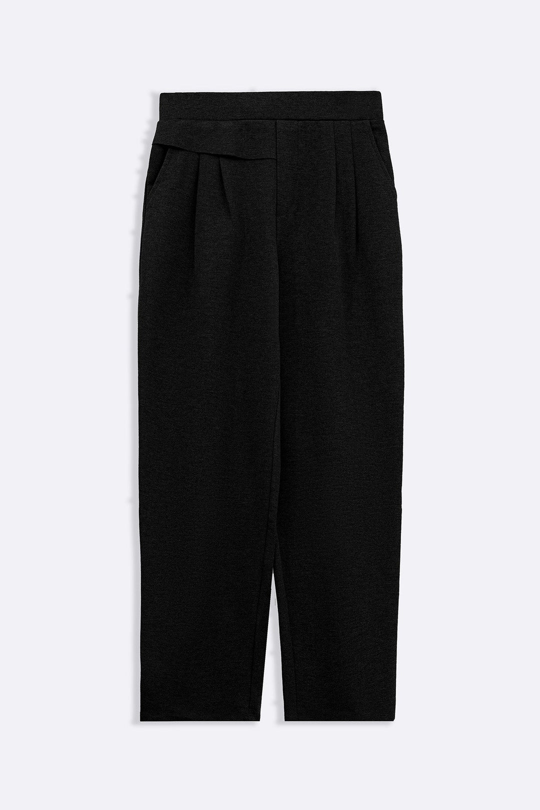 BLACK STRETCHY PLEATED TROUSERS