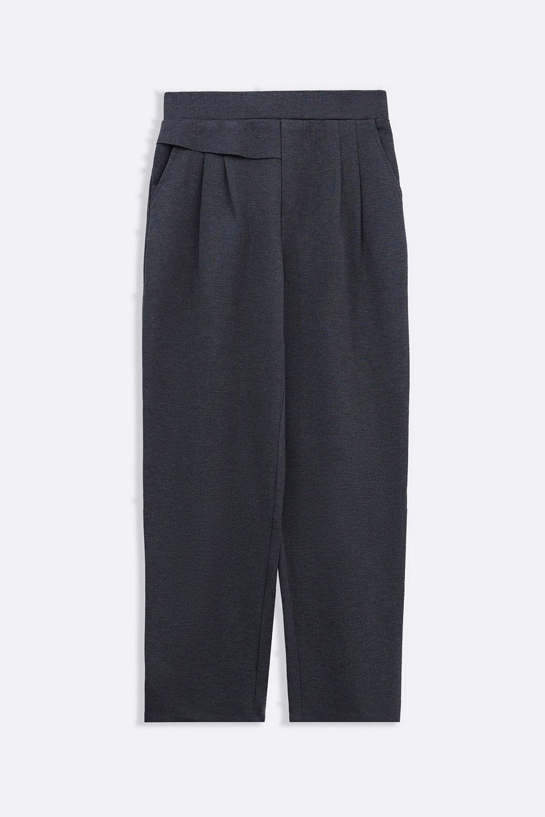 GREY STRETCHY PLEATED TROUSERS