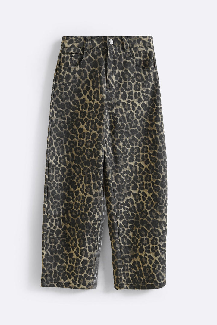 BEIGE LEOPARD BARREL PANTS