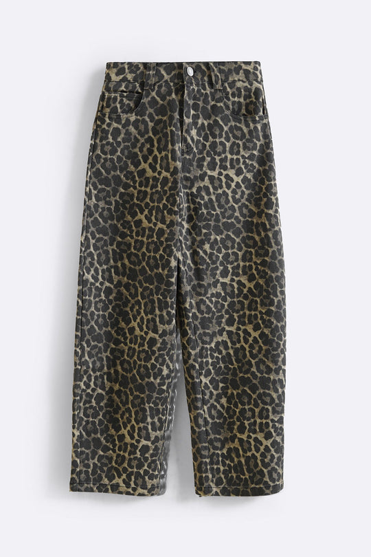 BEIGE LEOPARD BARREL PANTS