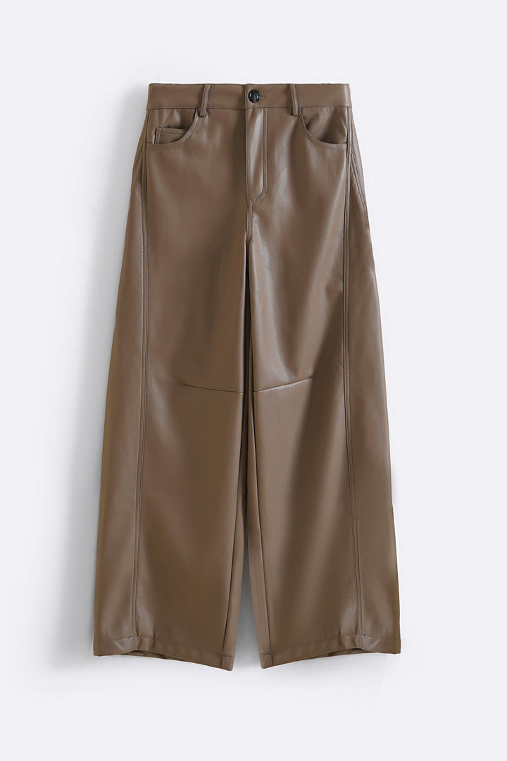 TAUPE VEGAN LEATHER PANTS
