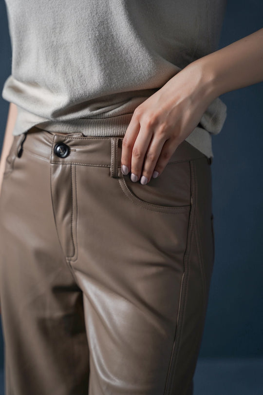 TAUPE VEGAN LEATHER PANTS