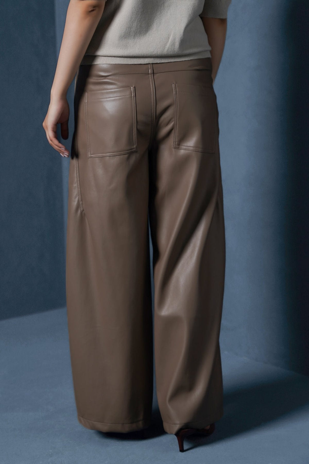 TAUPE VEGAN LEATHER PANTS