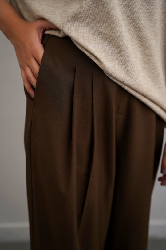 BROWN WORKDAY PLEATED PANTS