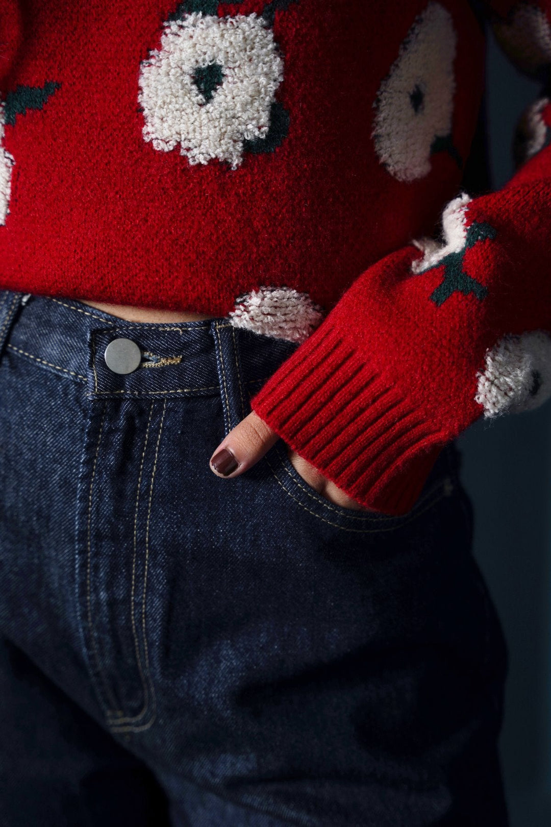 DARK BLUE ROLL UP WIDE JEANS