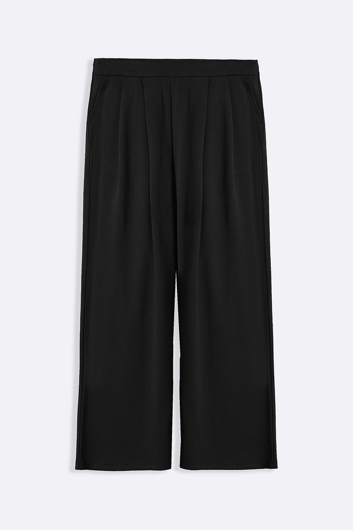 BLACK FLUID WIDE-LEG TROUSERS