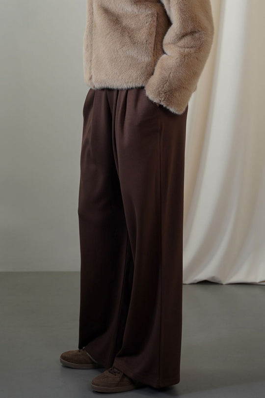 BROWN FLUID WIDE-LEG TROUSERS