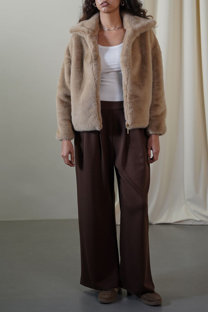 BROWN FLUID WIDE-LEG TROUSERS