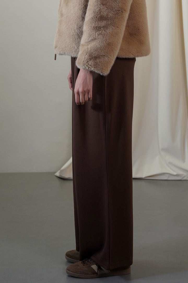 BROWN FLUID WIDE-LEG TROUSERS