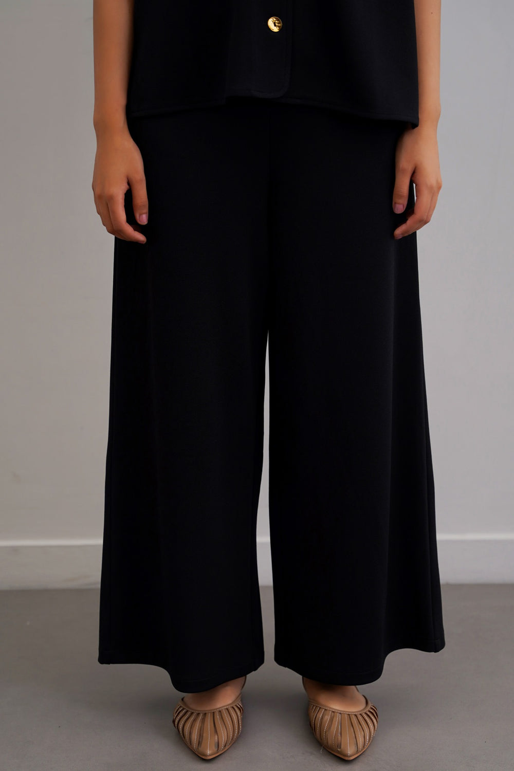 BLACK TWILL TEXTURED CULOTTES