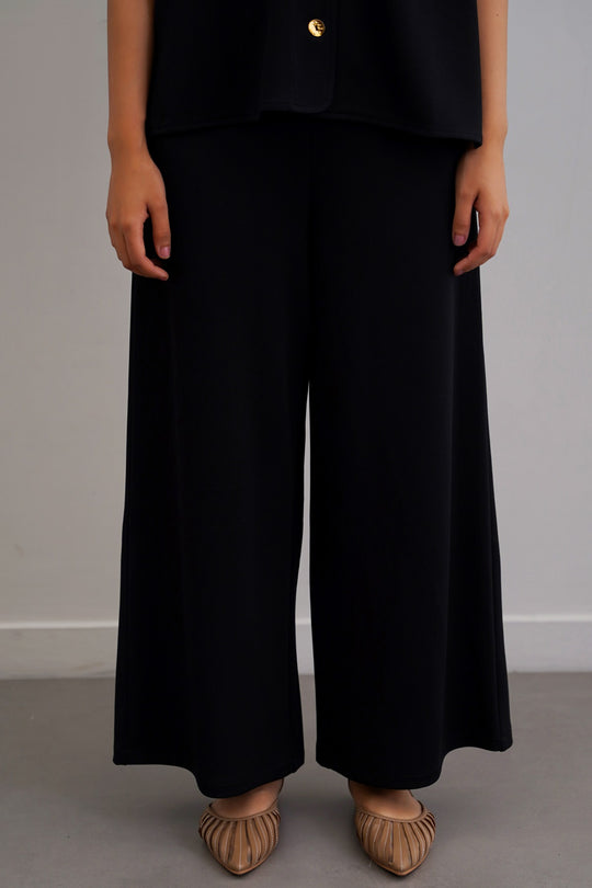 BLACK TWILL TEXTURED CULOTTES