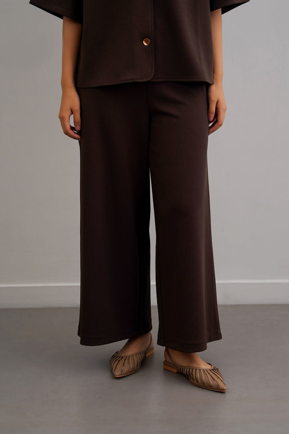 DARK BROWN TWILL TEXTURED CULOTTES