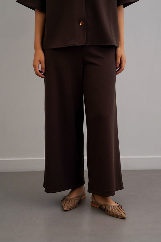DARK BROWN TWILL TEXTURED CULOTTES