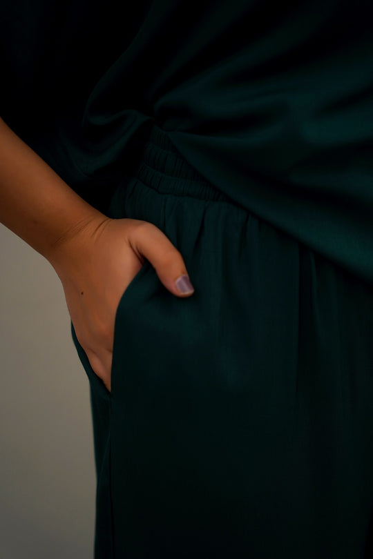 GREEN SLEEK SILK TROUSERS