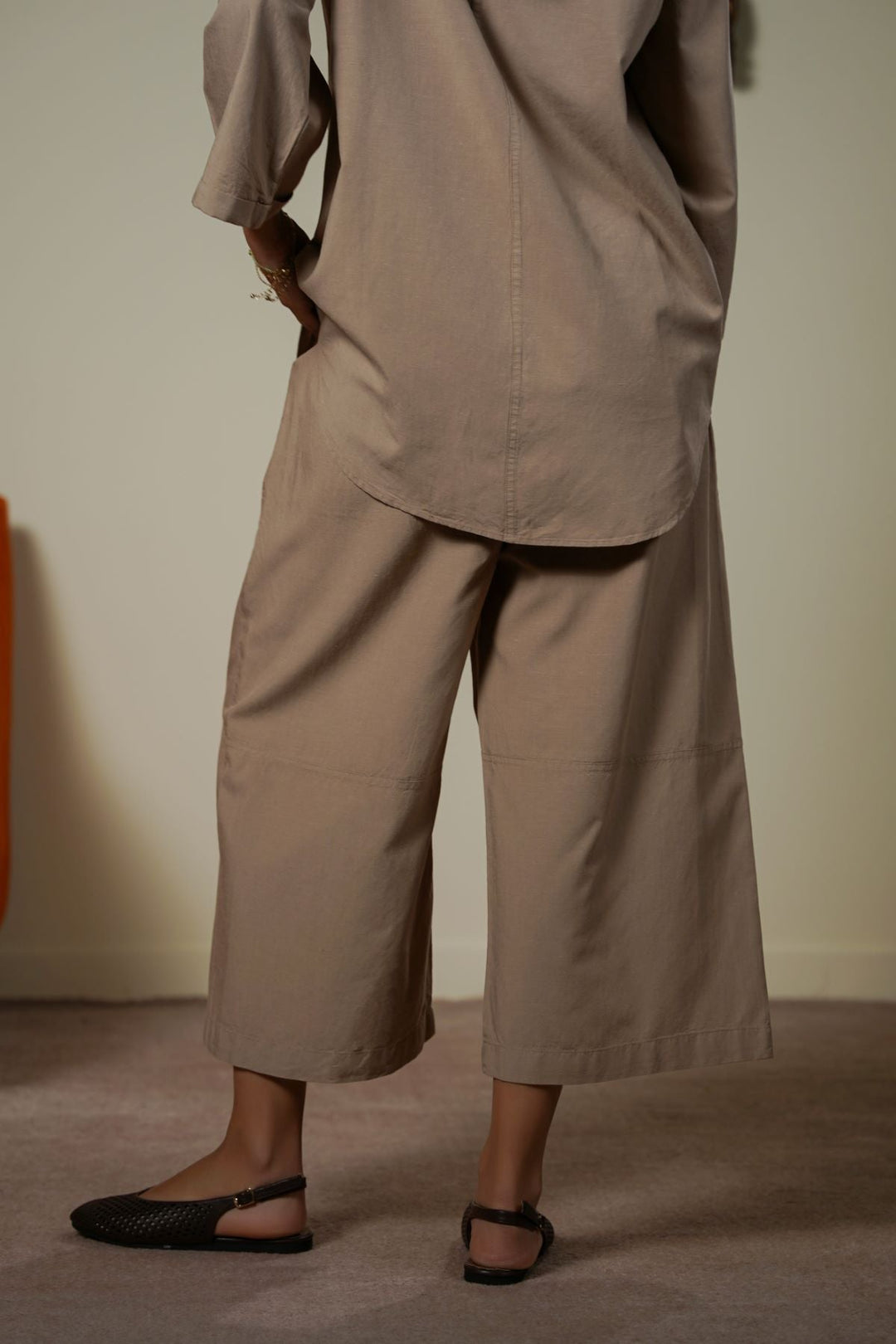 BEIGE TAILORED LINEN BLEND CULOTTES