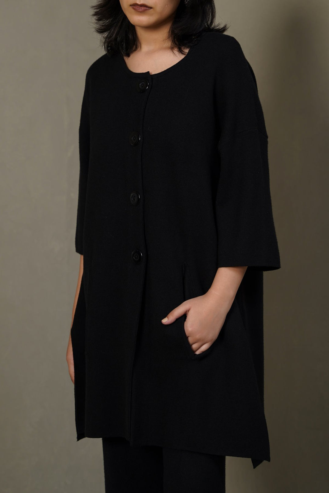 BLACK BUTTON-UP DRESS
